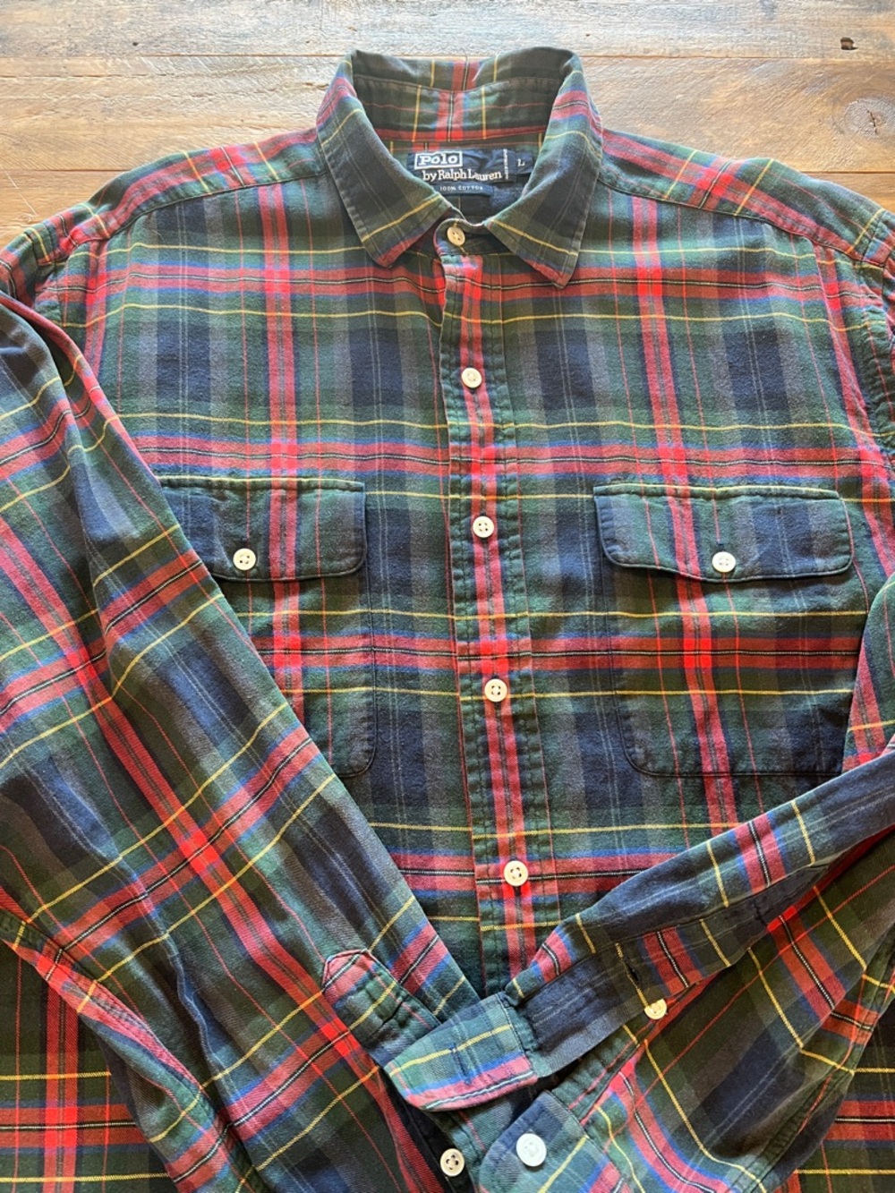Polo Ralph Lauren Plaid Button Down Shirt Men’s L Green Red Classic Fit EUC